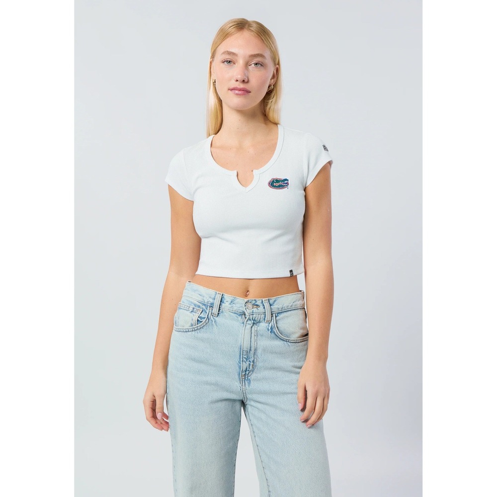 Hype and Vice Florida Cali Tee Gators Crop Top Medium White Ribbed Notch Neck